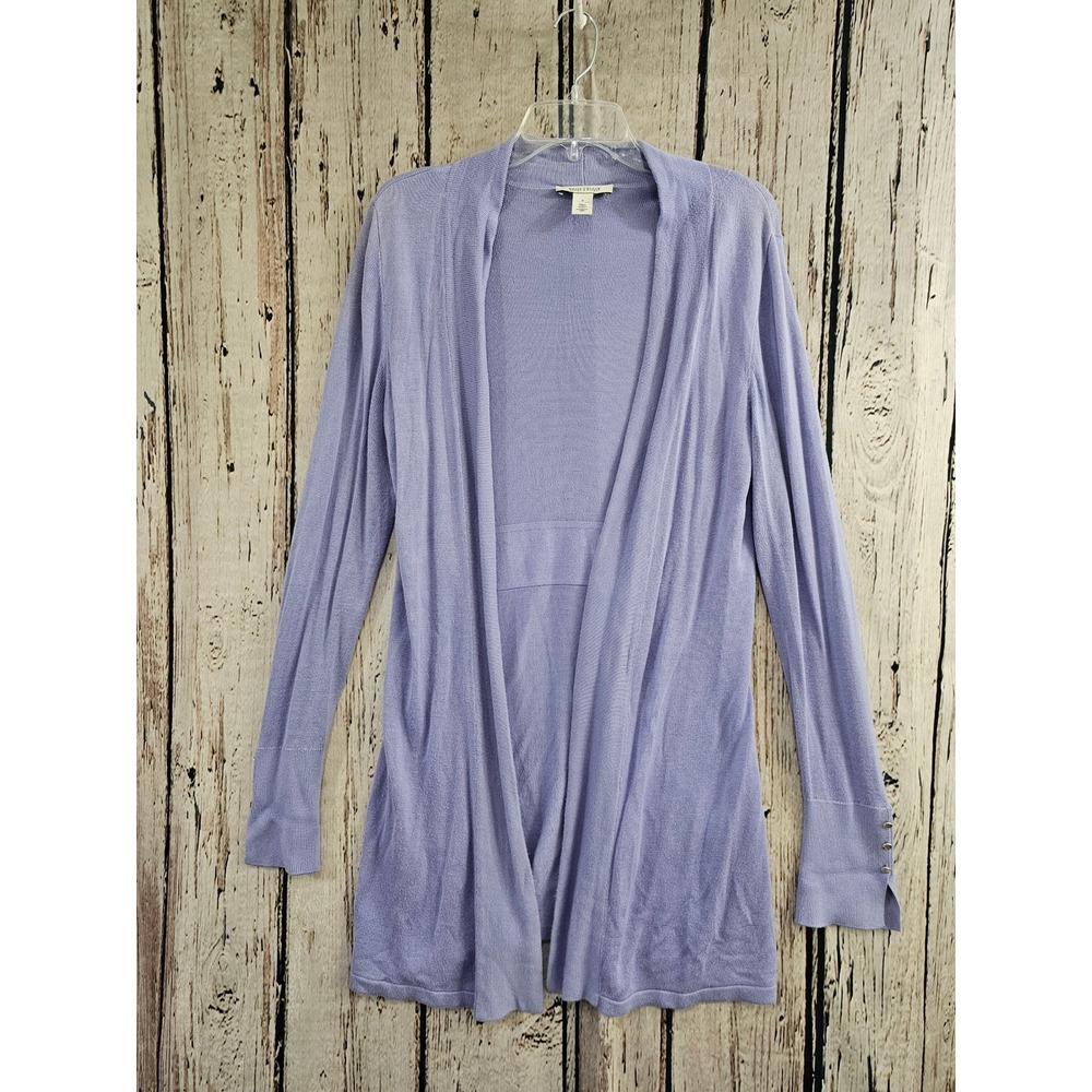 White House‎ Black Market Cardigan Women S Purple Solid Open Front Button Cuff
